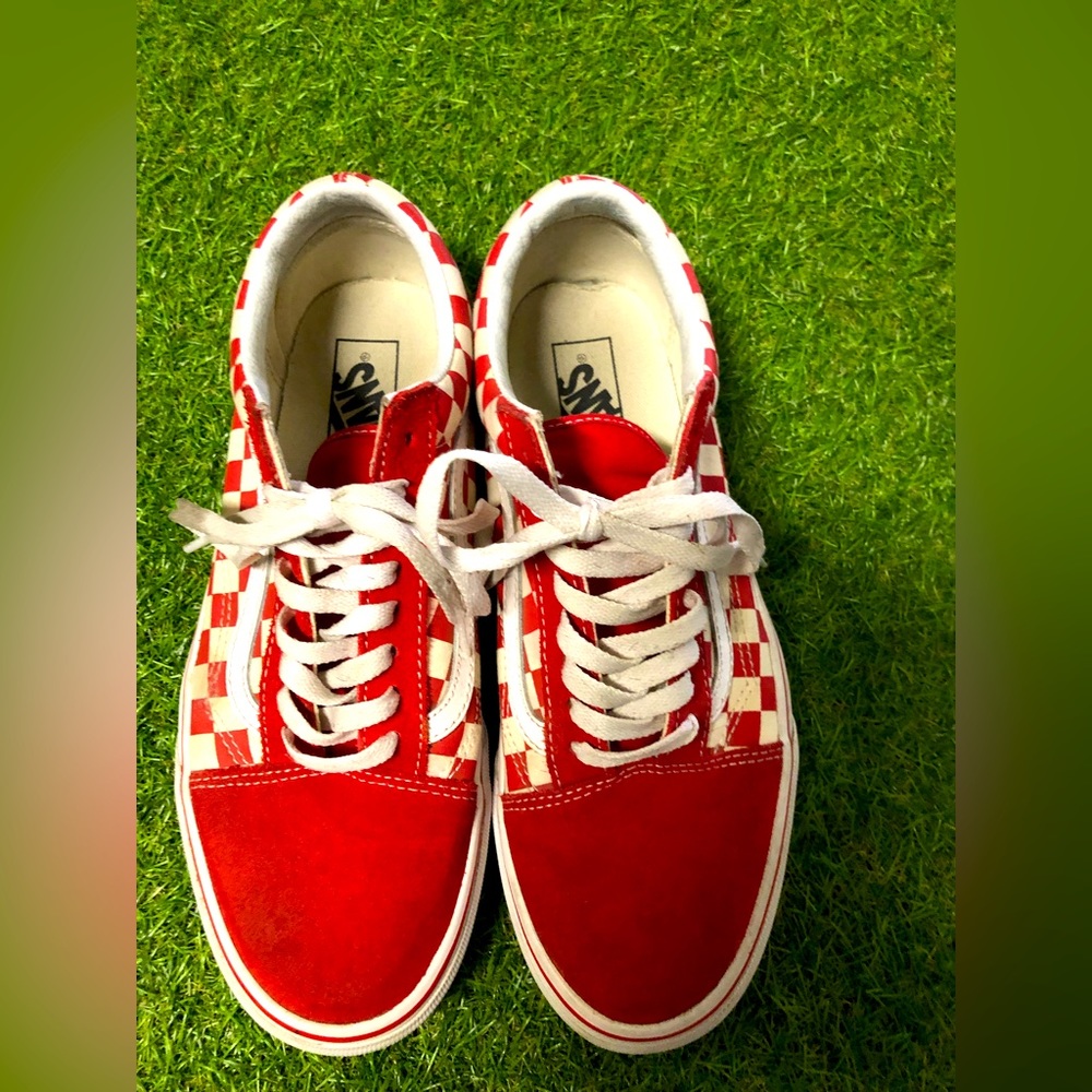 Red and White Checkered Vans size 9.5